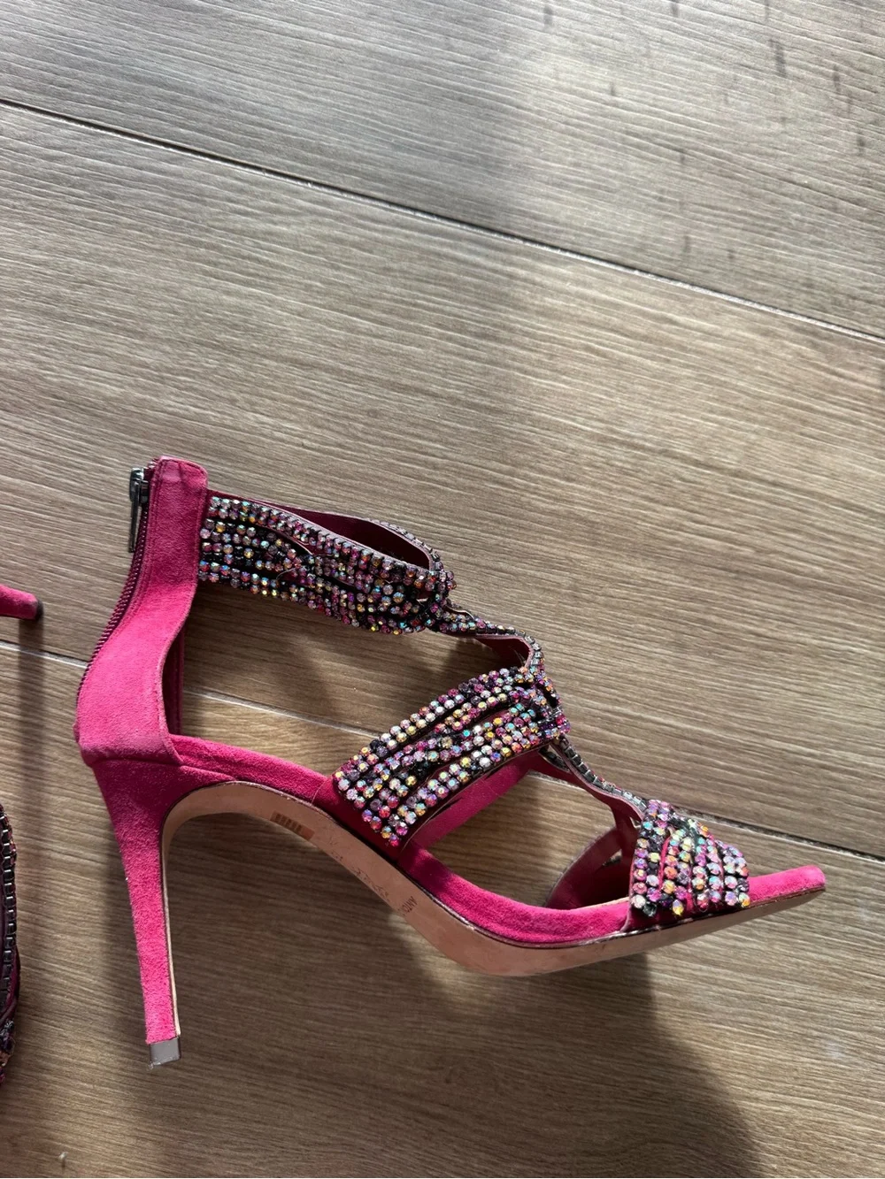 ANTONIO MELANI Fuchsia Suede Crystal-Embellished Heeled Sandals
